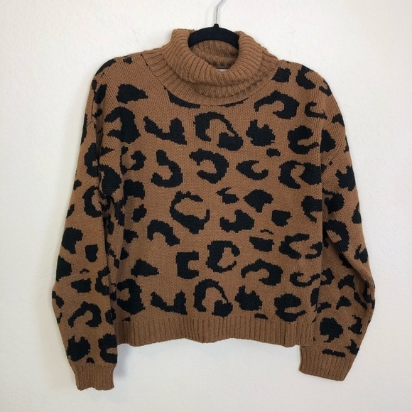 New Cotton Emporium Patterned Turtleneck Sweater in Brown Leopard - Picture 3 of 9